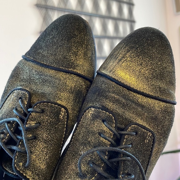 AGL black and distressed gold Leather Lace-Up Oxford Loafer Flats Menswear 6.5 - Picture 11 of 13